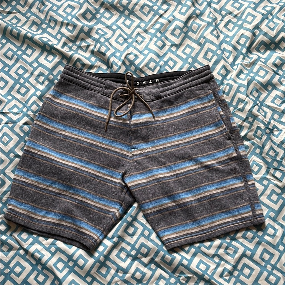 Vissla Men's Striped Shorts - Gray and Blue